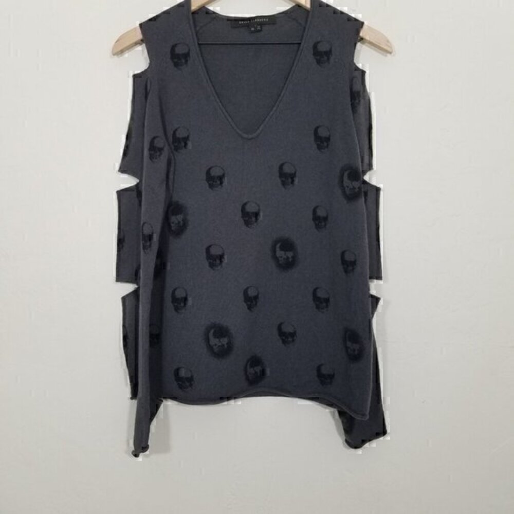 Skull Cashmere 100% Cashmere Cutout Sleeve Skull Print Pullover Sweater Size XS